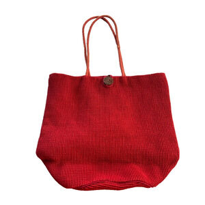 World Market Bag Shoulder Tote Women's Jute Red Cotton Bucket Picnic Purse Large